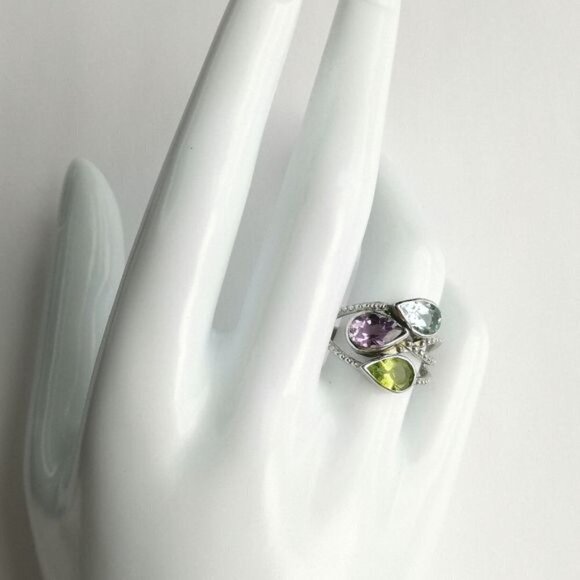 Sterling silver 3 gemstone ring Peridot, Amethyst, Topaz 🆕 - Picture 8 of 9